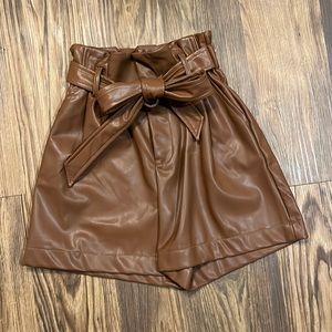 Leather-like paper bag shorts